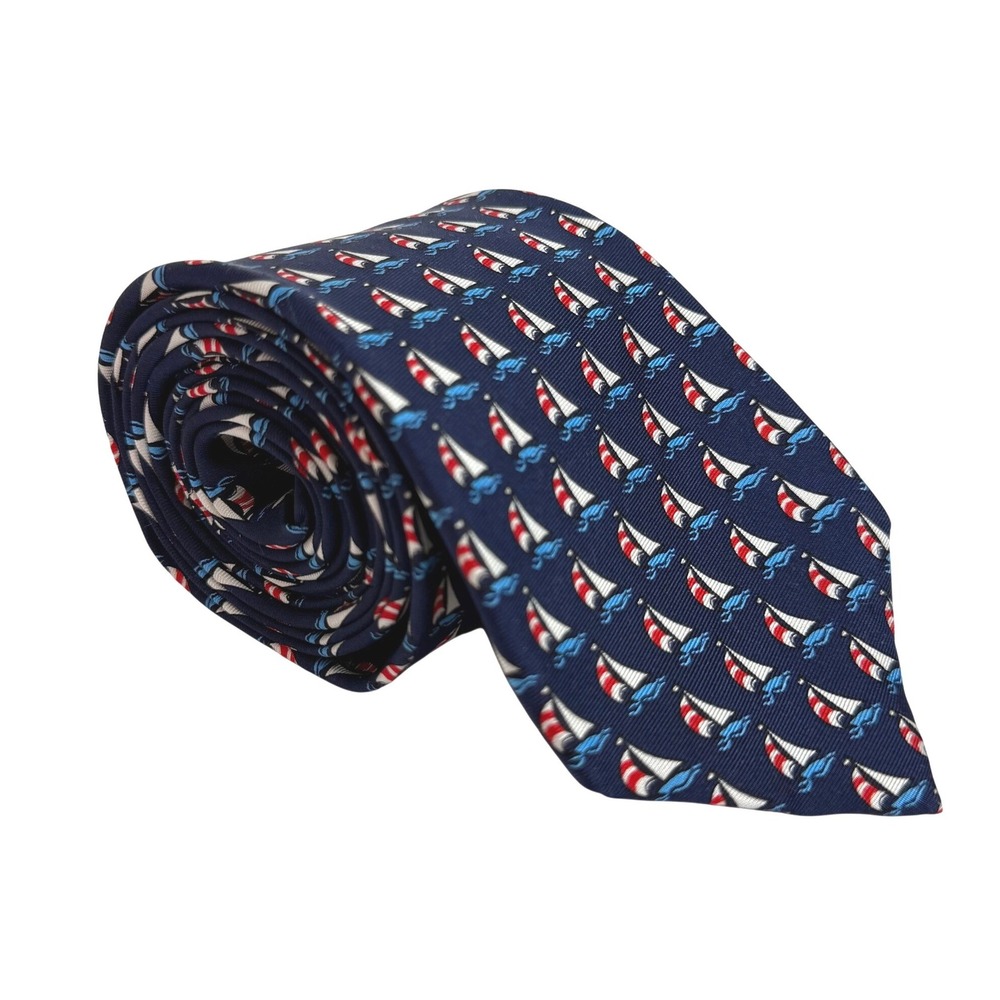 Lauren Ralph Lauren Mens 100% Silk Woven Blue Nautical Sailboat Tie Navy Red